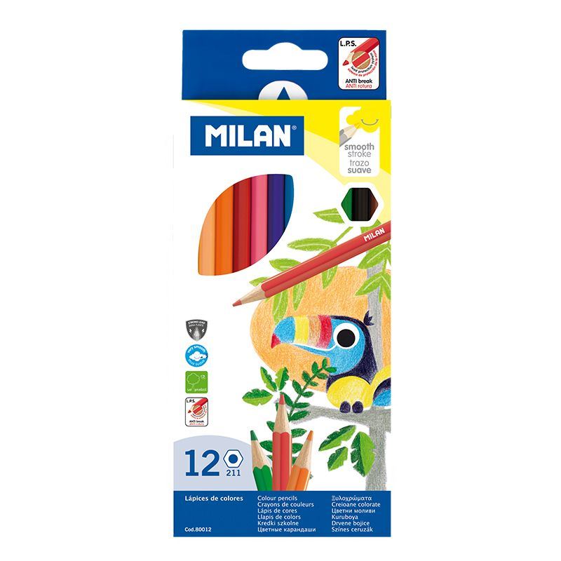 Krāsu zīmuļi MILAN, 12 krāsas