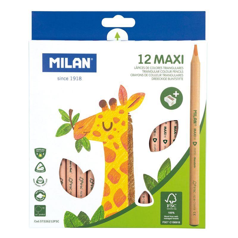 Krāsu zīmuļi MILAN Triangular Maxi, 12 krāsas