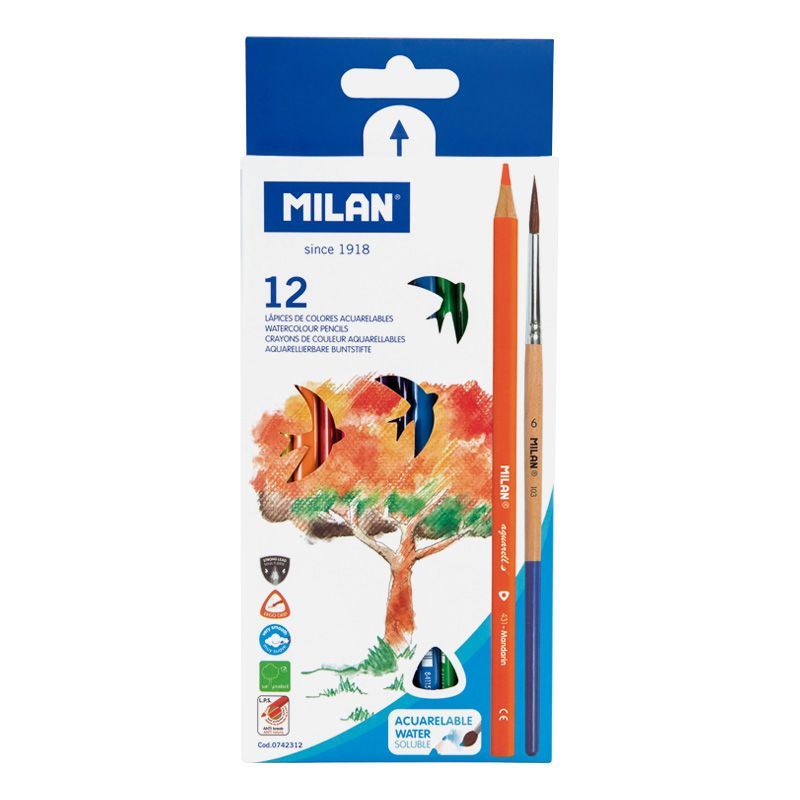 Krāsu zīmuļi MILAN Aquarel, 12 krāsas