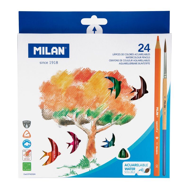 Krāsu zīmuļi MILAN Aquarel, 24 krāsas