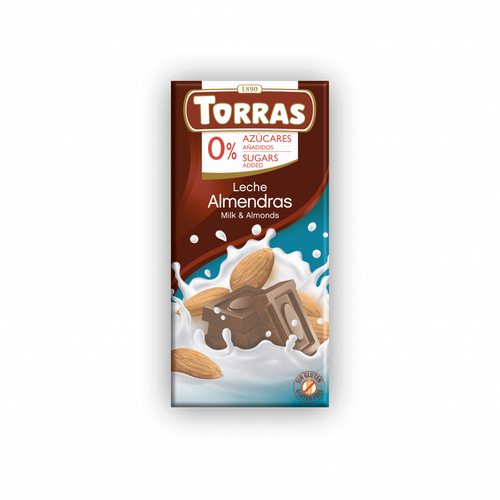 Torras piena šokolāde ar mandelēm, bez pievienota cukura, 75 g