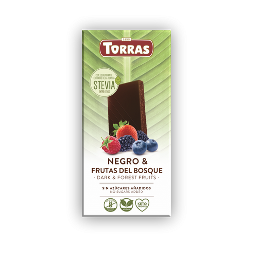 Tumšā šokolāde Torras ar meža ogām bez pievienota cukura 125 g