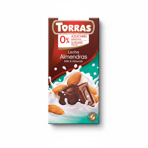 Torras mandeļu šokolāde ar baltu fonu